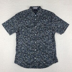 Good Man Shirt Mens Small‎ Black Blue Floral Casual Hawaiian Button Up